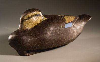 Black Duck, Working decoy, 1974; Bob Brophy (b. 1932); Essex, Massachusetts; Wood, paint; 6 3/4 x 15 1/2 x 7 1/2 in.; Collection of the artist; Photography by Jason Dowdle