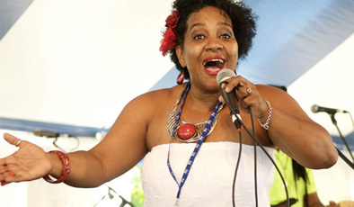 Lutchinha on stage, Cape Verdean singer, 2015; Maria Neves Leite; Brockton, Massachusetts;