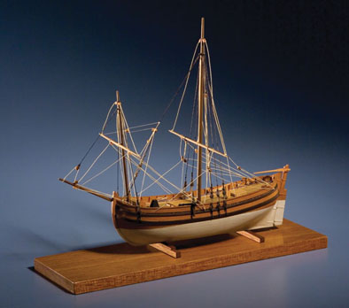 Colonial Bark, Full-hull ship model, 1968; Erik Ronnberg, Jr. (b. 1944); Rockport, Massachusetts; Wood; 8 x 9 x 4 in.; Collection of Hart Nautical Galleries; Photography by Jason Dowdle